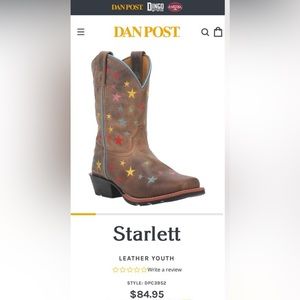 Dan Post Kids Girls Starlett Cowboy Boots Leather Brown/Multi NWT Size 6D Youth